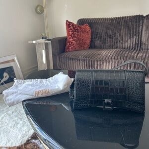 Balenciaga Hourglass Sling Shoulder Bag Crocodile Embossed Leather